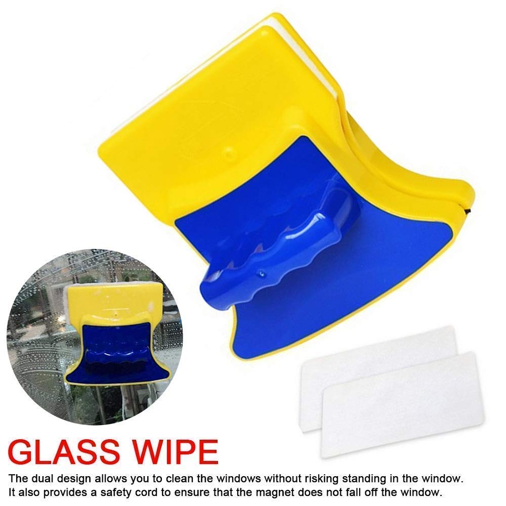 NOBILEA Magnetic Double-Sided Window Cleaner - Powerful Glass Cleaning Tool with 2 Extra Washable Microfiber Pads | Perfect for High Windows, Skylights, Glass Doors & Shower Enclosures