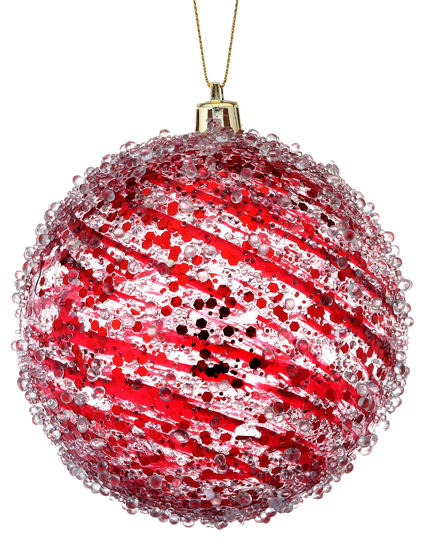 4 Pack Clear Red Swirl Glass Iced Ball Ornaments - Christmas Tree Decorations, Holiday Party Decor, Winter Wedding Centerpieces