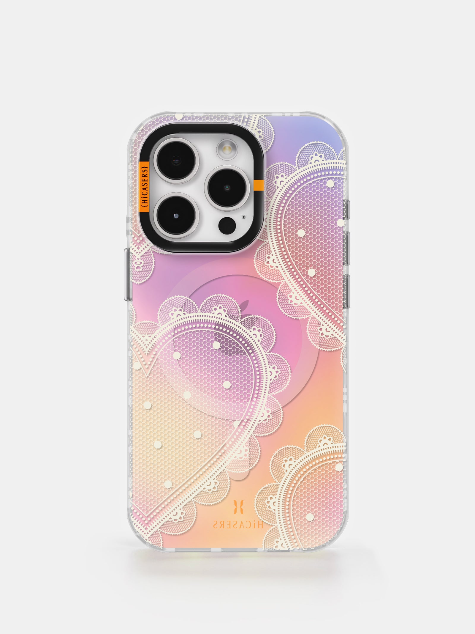 Iridescent Pink Lace Heart Phone Case - Elegant & Protective Cover for iPhone & Samsung (Perfect for Valentine's Day, Weddings & Romantic Gifts)