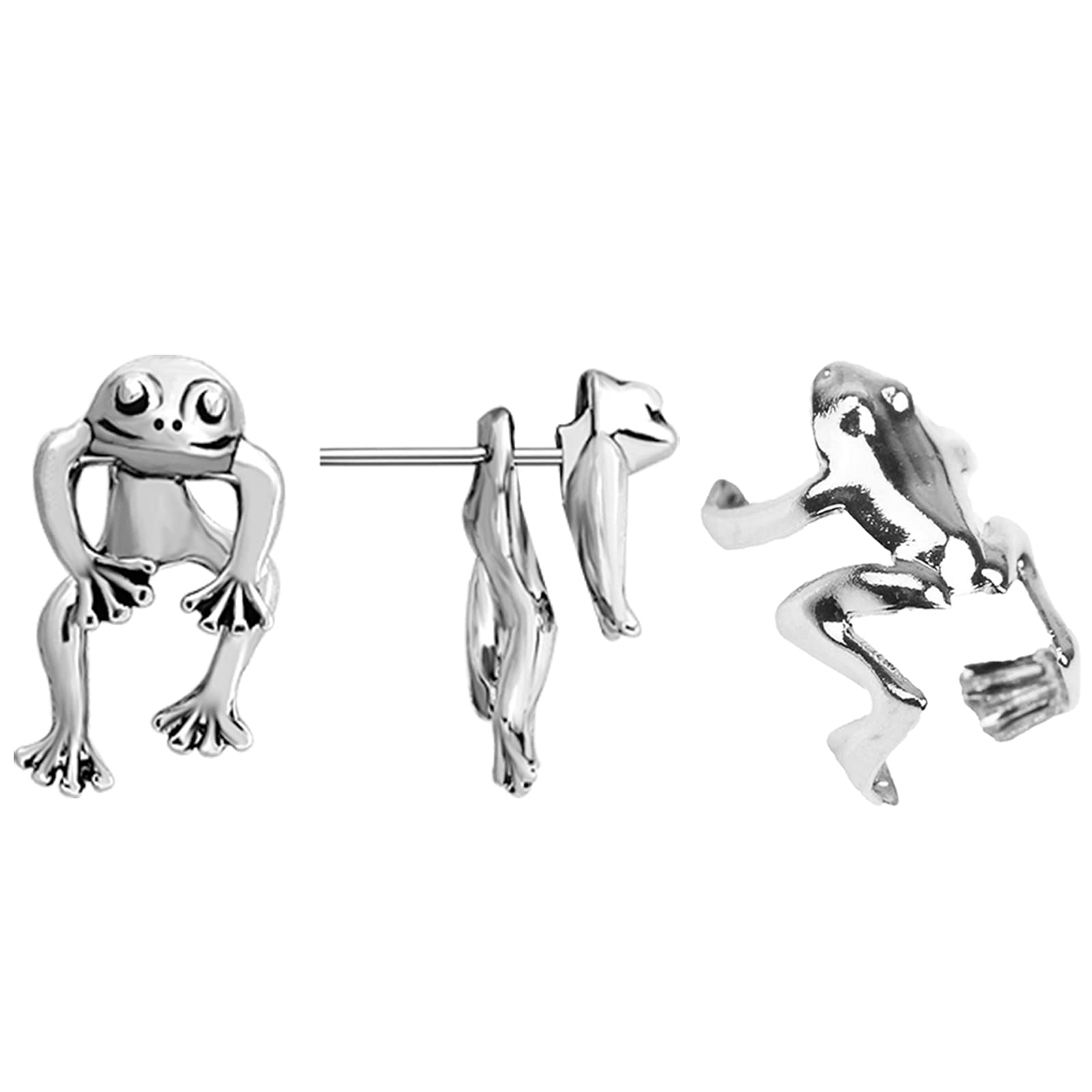 Vintage Silver Frog Stud Earrings for Women & Teens - Cute Animal Jewelry for Girls - Perfect for Casual Wear, Gifts & Nature Lovers