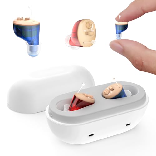 Rechargeable Hearing Aids for Seniors & Adults - Invisible In-Ear Hearing Amplifier for Severe Hearing Loss - Comfortable & Discreet Hearing Earbuds - Perfect Father's Day Gift for Elderly Parents (Ideal for TV Watching, Conversations & Outdoor Activities)