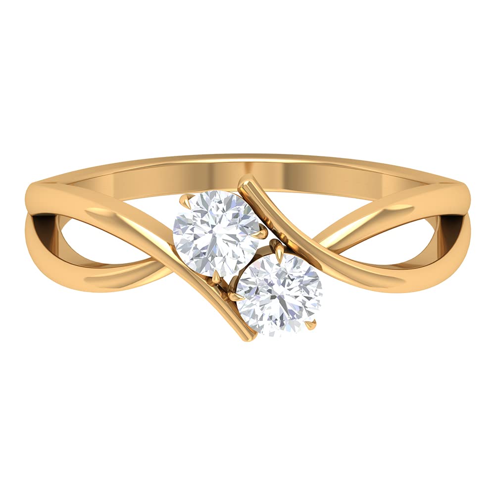1/2 CT Diamond Two Stone Ring for Women - 14K Solid Gold Engagement & Wedding Band - Elegant Crossover Design for Anniversary, Proposal & Special Occasions