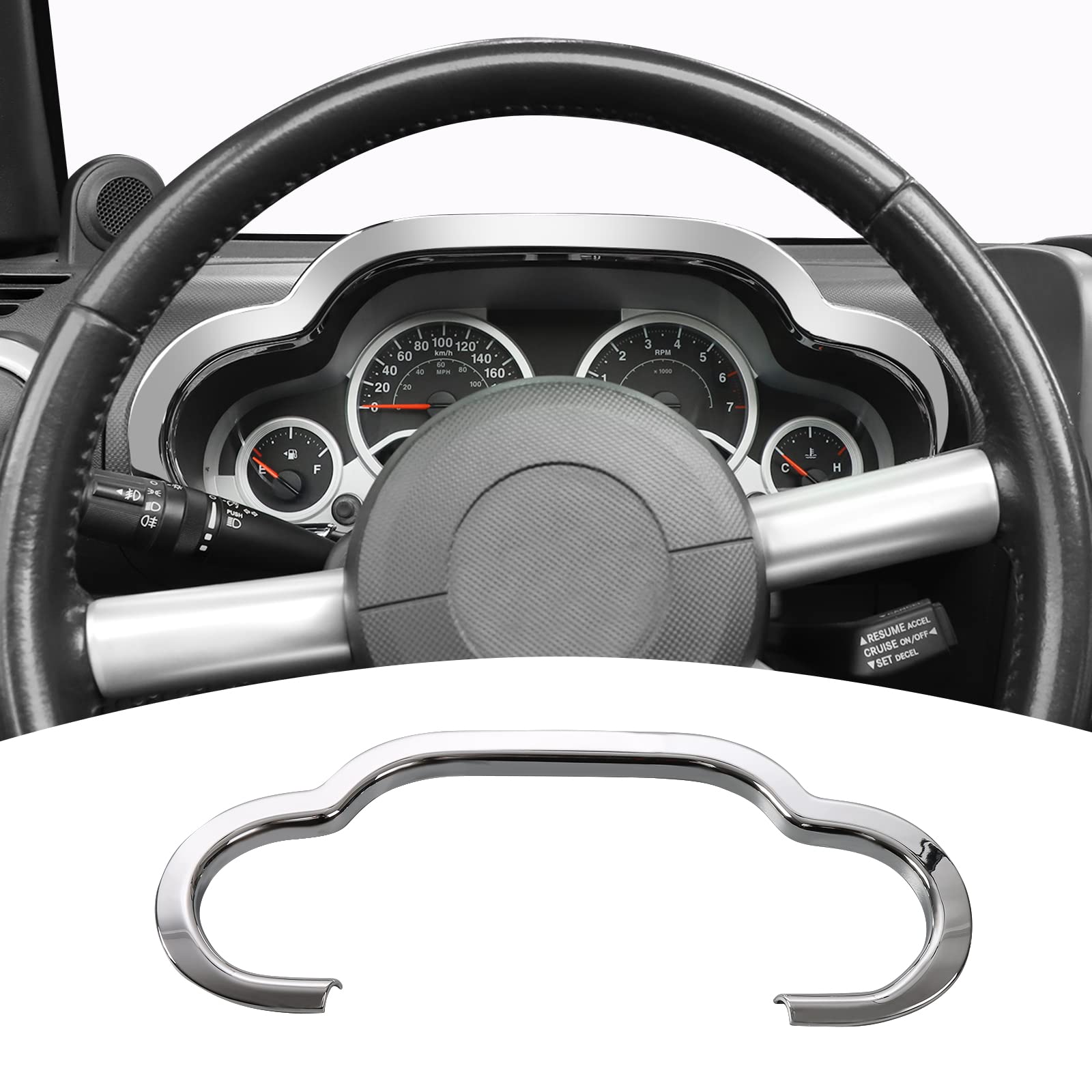 Chrome Dashboard Instrument Panel Trim Cover for Jeep Wrangler JK & Unlimited 2/4 Door 2007-2010 | Interior Accessories Upgrade | Perfect for Off-Roading & Customization