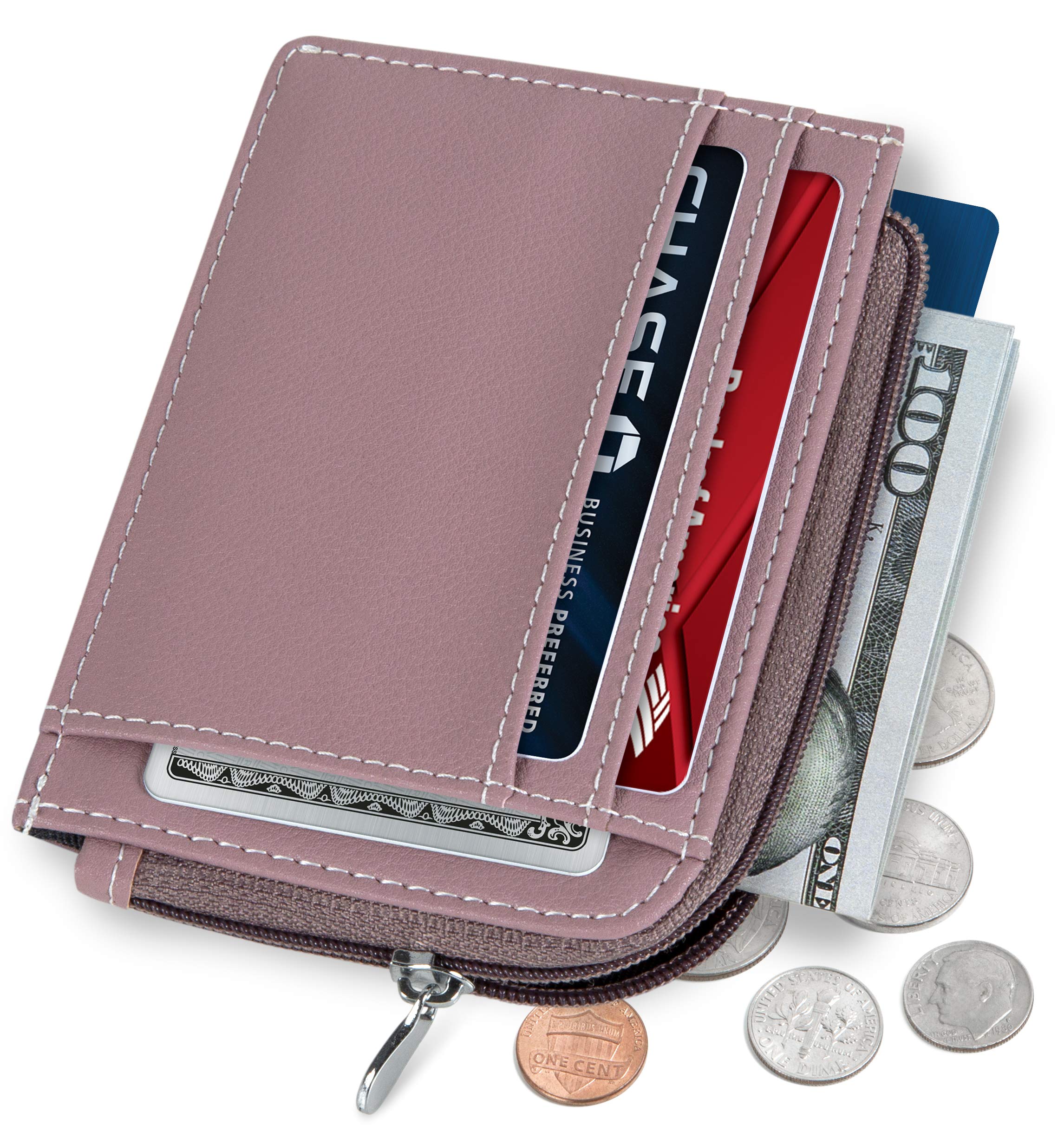SERMAN BRANDS Women's RFID Blocking Leather Wallet - Compact Zipper Credit Card Holder & Mini Purse for Everyday Use, Travel, and Gift Giving