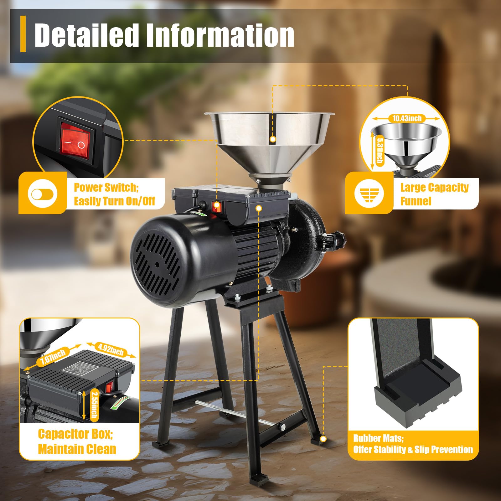 1500W Commercial Electric Grain Mill Grinder - Stainless Steel Wheat, Corn, Rice, Coffee Flour Milling Machine for Home & Bakery Use - 1400r/m, 110V (Perfect for Grinding Grains, Spices & Making Fresh Flour)