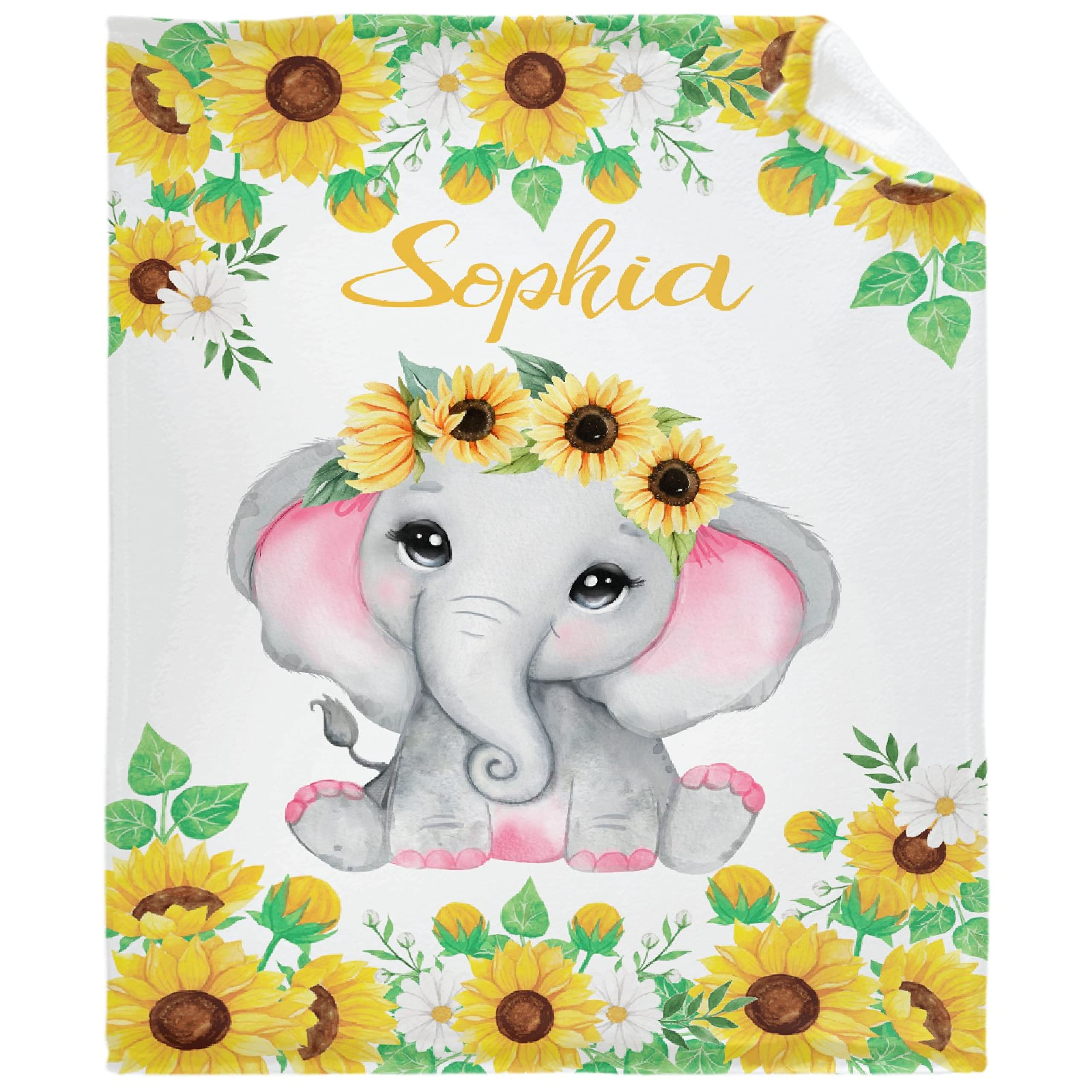 Personalized Baby Blankets for Girls and Boys - Custom Name Fleece Throw Blanket - Soft, Cozy & Warm Elephant Design - Perfect for Newborns, Nursery Decor, and Baby Gifts (90