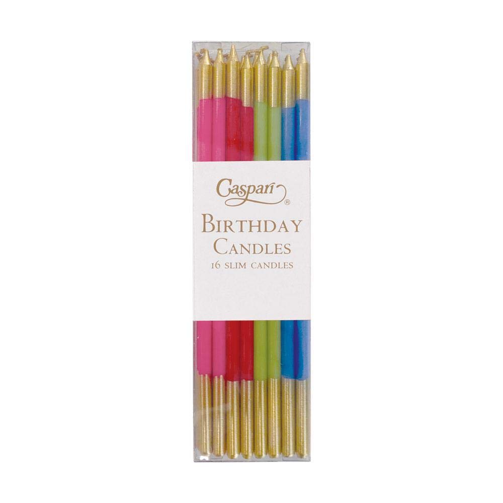 Caspari Slim Birthday Candles in Mixed Bright Colors - Pack of 32 Candles for Birthday Cakes, Cupcakes & Party Decorations