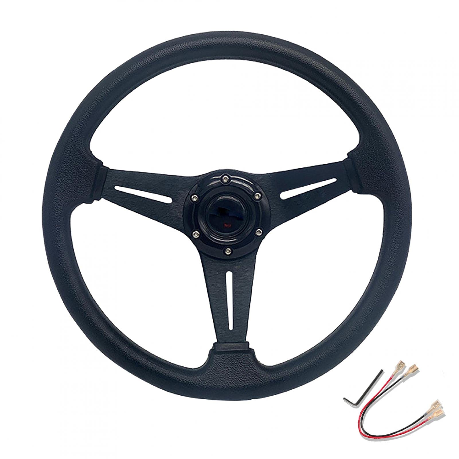 Yuhoo Universal Racing Steering Wheel - 6 Bolt Grip PU Rubber & Aluminum Golf Cart Steering Wheel with Horn Button - Fashion Replacement Part for Cars (Black) - Perfect for Racing Enthusiasts & Golf Cart Upgrades
