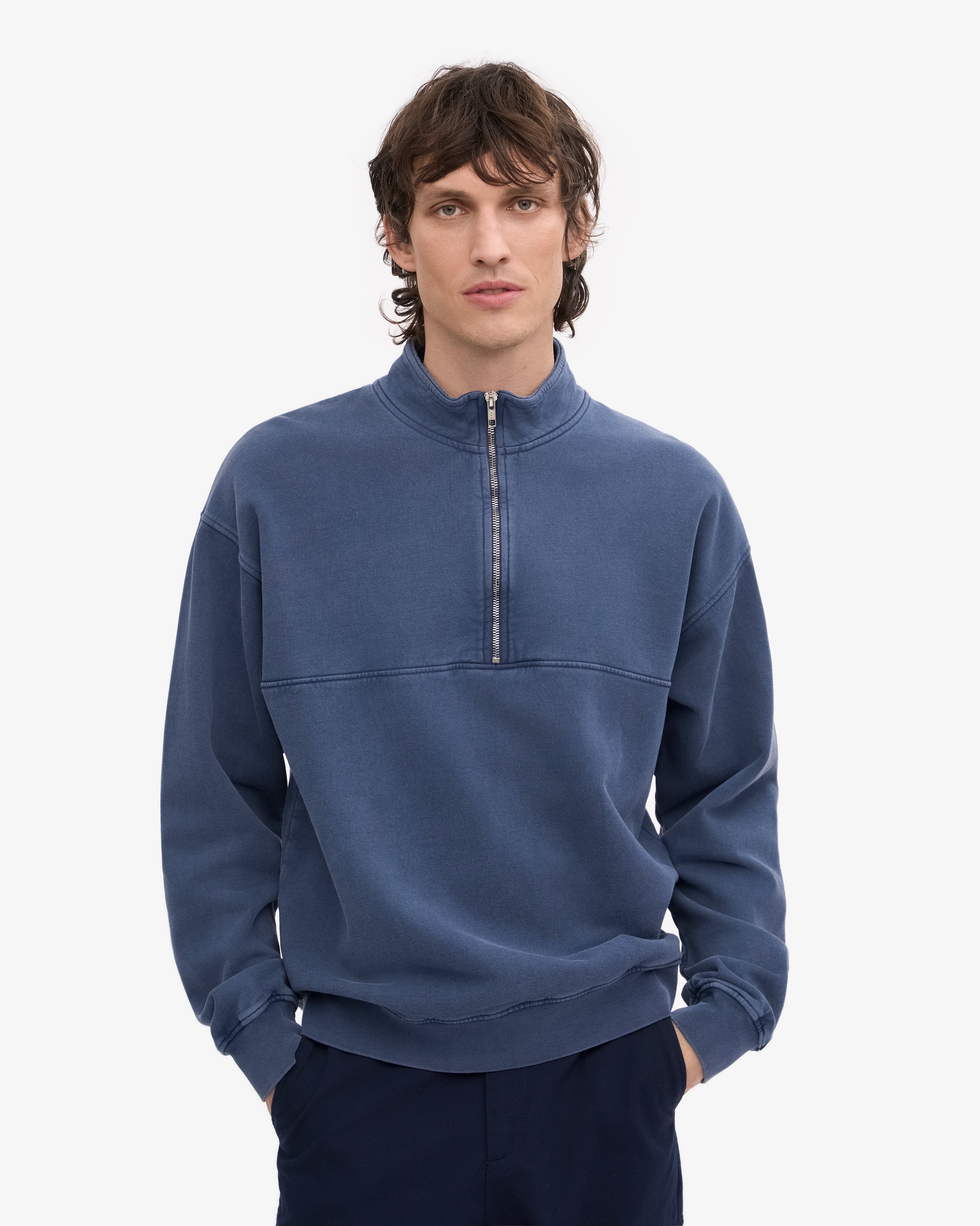 Organic Quarter Zip Sweater for Men & Women | Soft & Comfortable Pullover | Neptune Blue | Perfect for Casual Wear, Outdoor Activities & Layering
