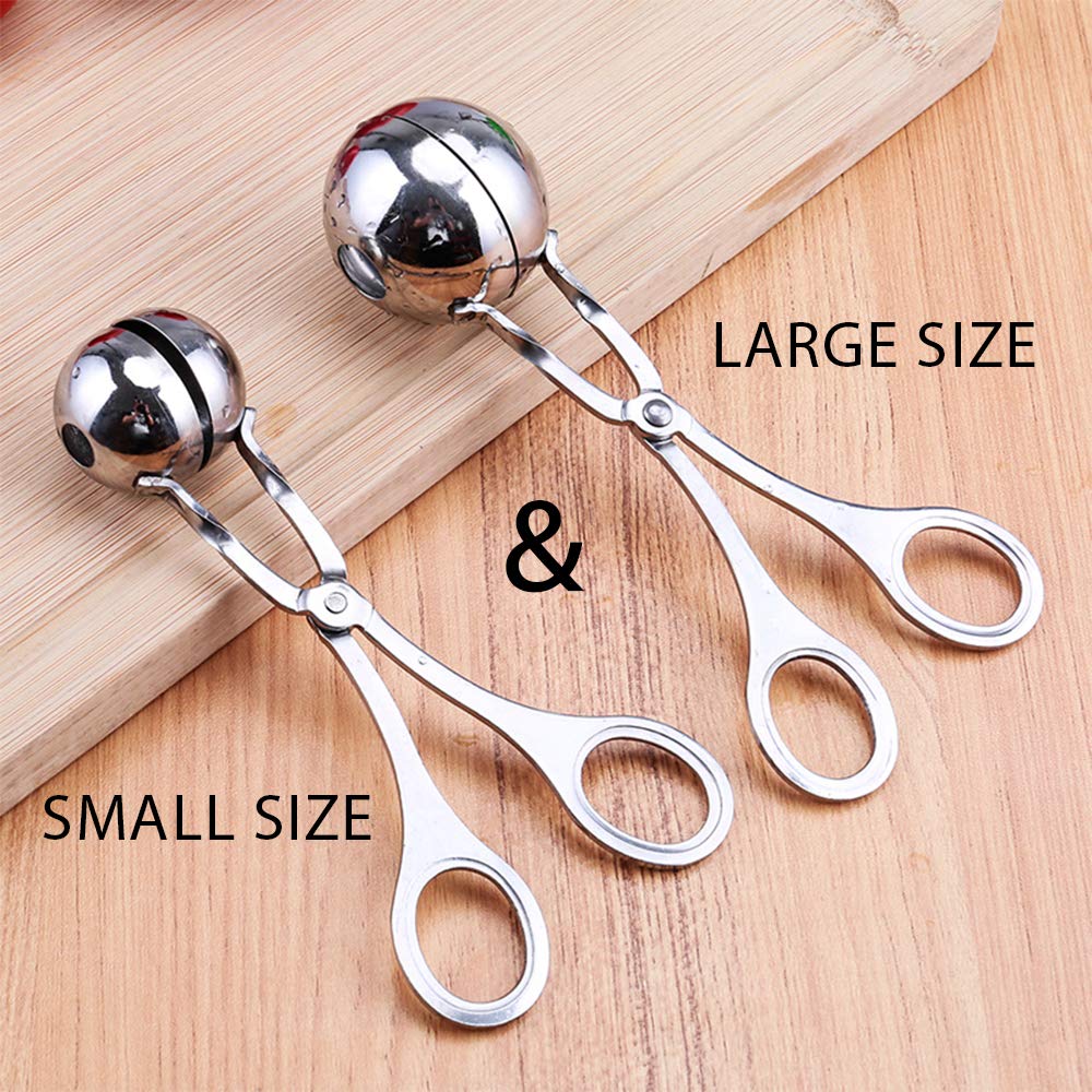 2PCS Stainless Steel Meat Baller & Melon Baller Set - Kitchen Tool for Making Meatballs, Cake Pops, Cookies, Ice Cream & Fruit Balls - Perfect for Baking, Cooking & Food Prep