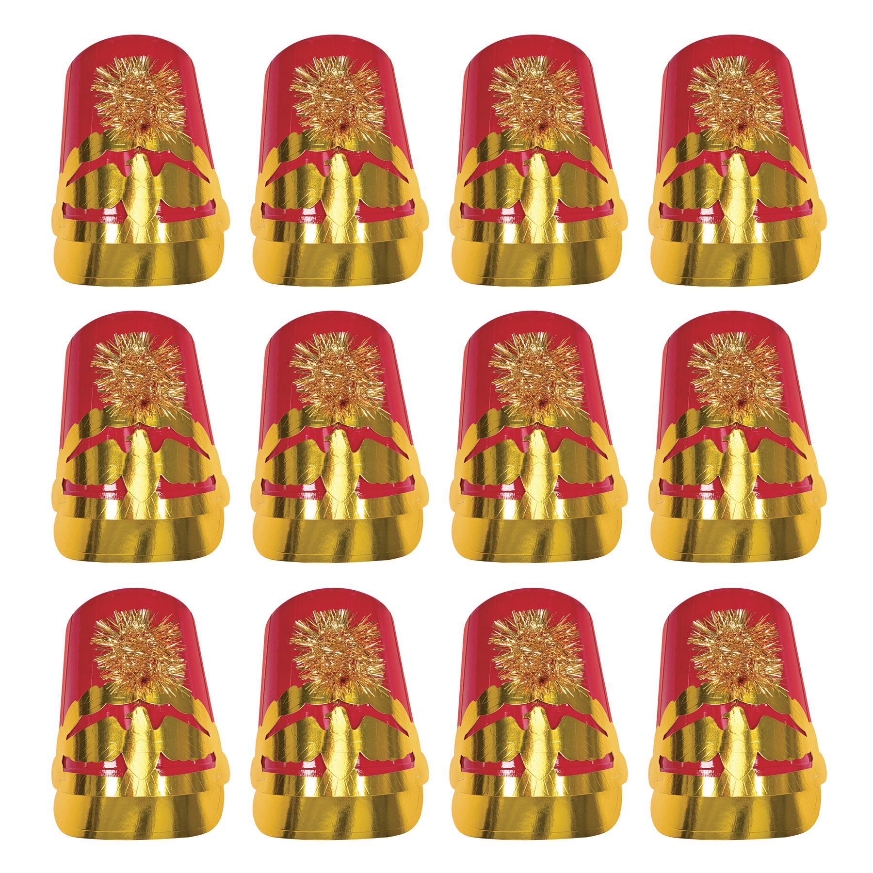12 Pack Red Christmas Plastic Drum Major Hats - Festive Holiday Party Accessories for Parades, Concerts & Costume Events