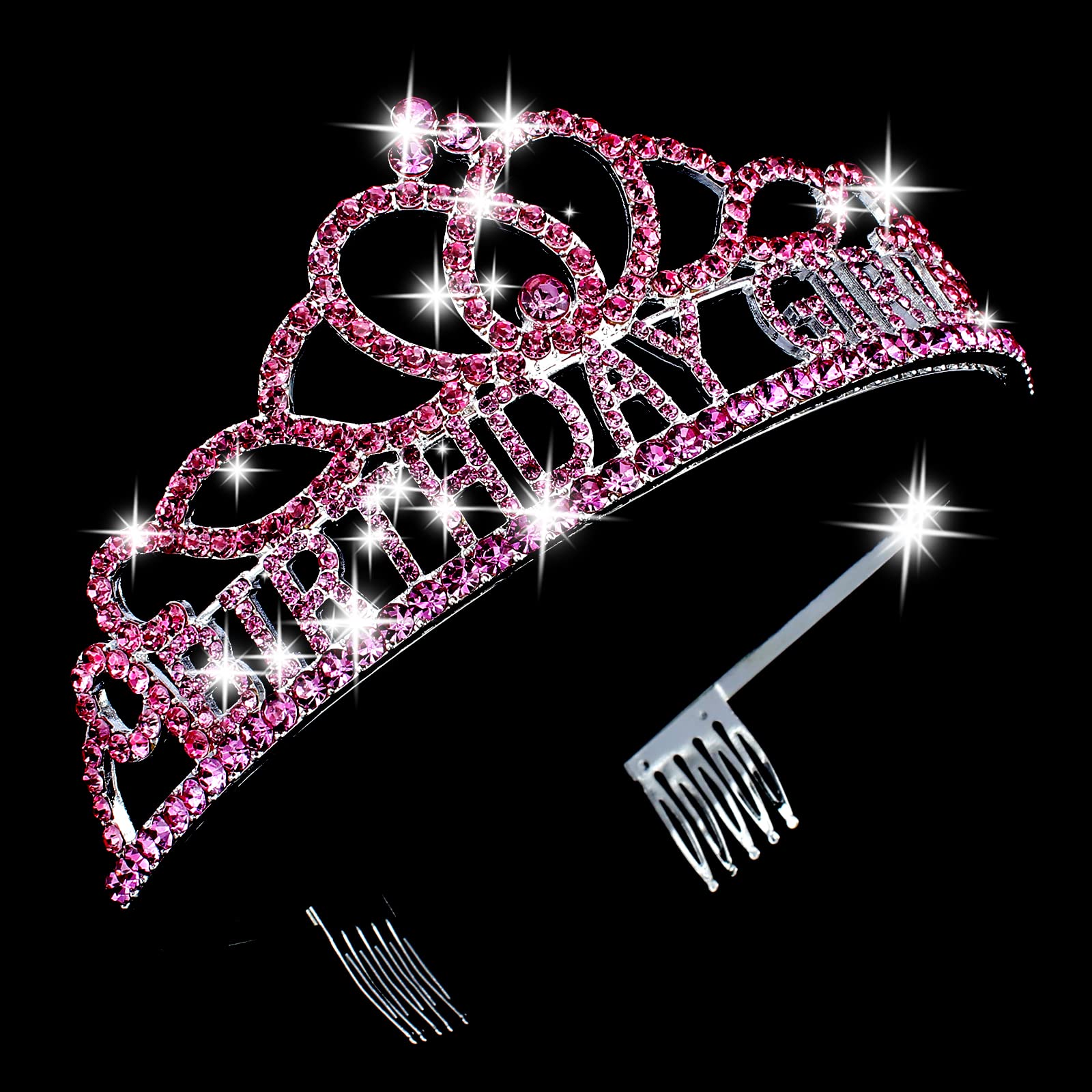 CIEHER Pink Birthday Crown and Sash Set for Women - Elegant Birthday Party Decorations, Princess Tiara & 