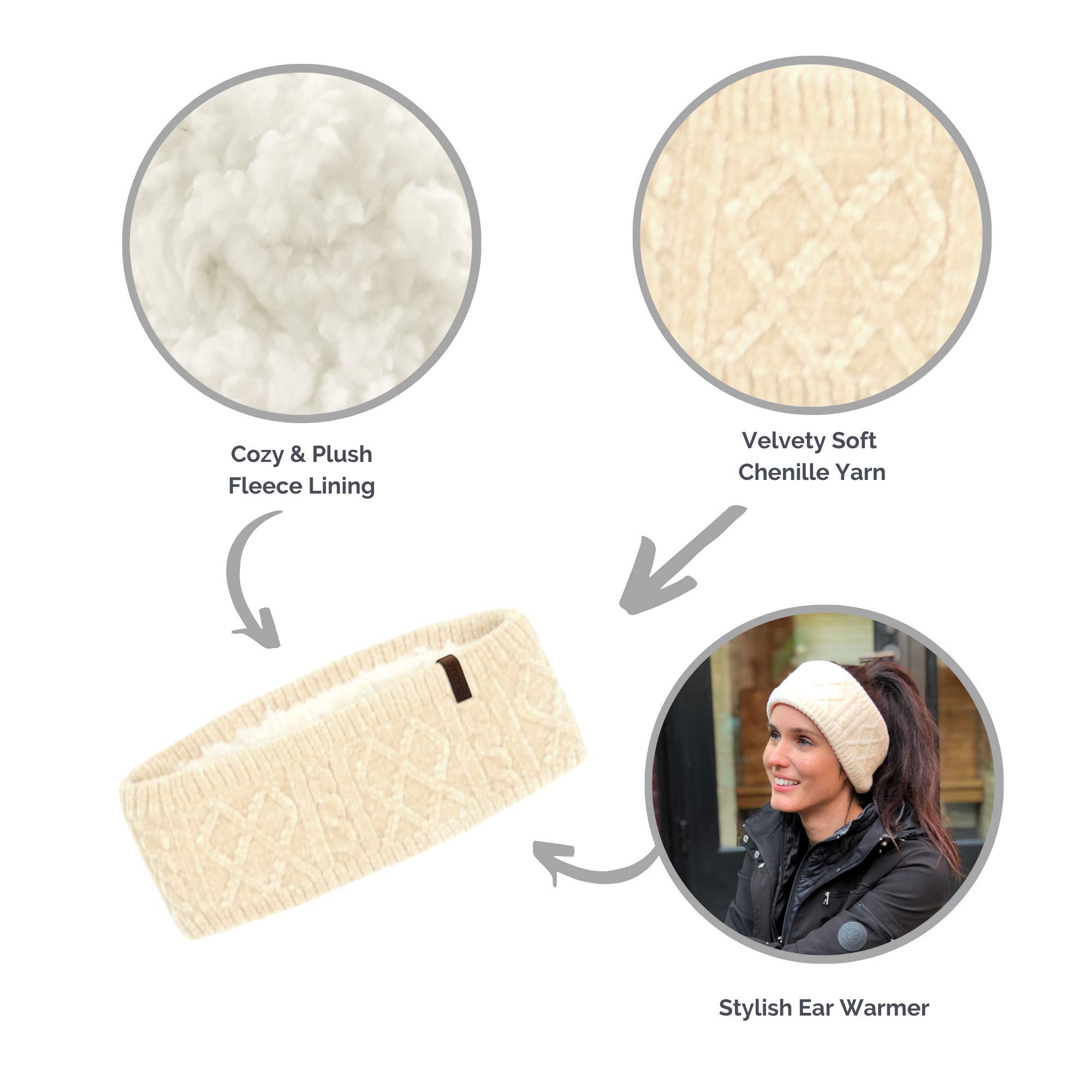 Vegan Winter Headbands for Women - Soft Stretch Ear Warmer Headwrap with Faux Fur Fleece Lining | Cozy Cold Weather Accessory for Running, Skiing & Outdoor Activities