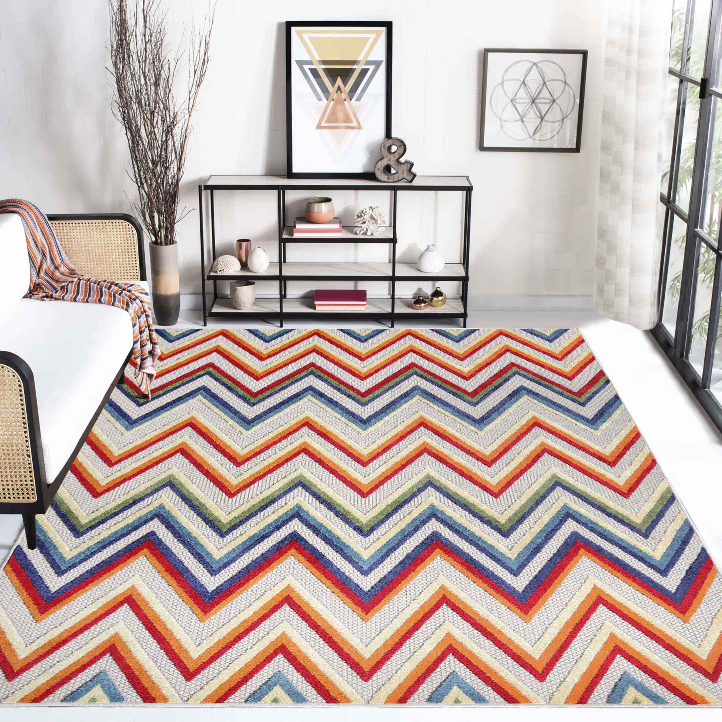 Acacia Geometric Zigzag Modern Indoor/Outdoor Area Rug or Runner - Non-Slip Boho Chic Carpet for Living Room, Bedroom, Patio & Hallway Decor