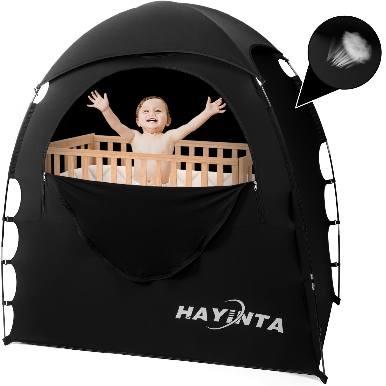 Hayinta Blackout Cover for Pack N Play - Portable Travel Crib Canopy, Baby Sleep Pod & Slumber Tent (4+ Months) - Blocks 90%+ Light for Better Sleep - Perfect for Travel, Daycare & Nursery Use
