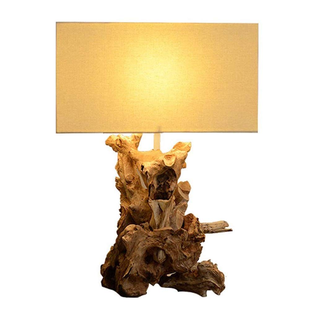 Handmade Natural Wooden Table Lamp with Rectangular Fabric Lampshade - 22 Inch Bedside Lamp for Bedroom, Living Room & Study Desk - Perfect for Reading, Nightstand Decor and Cozy Home Lighting