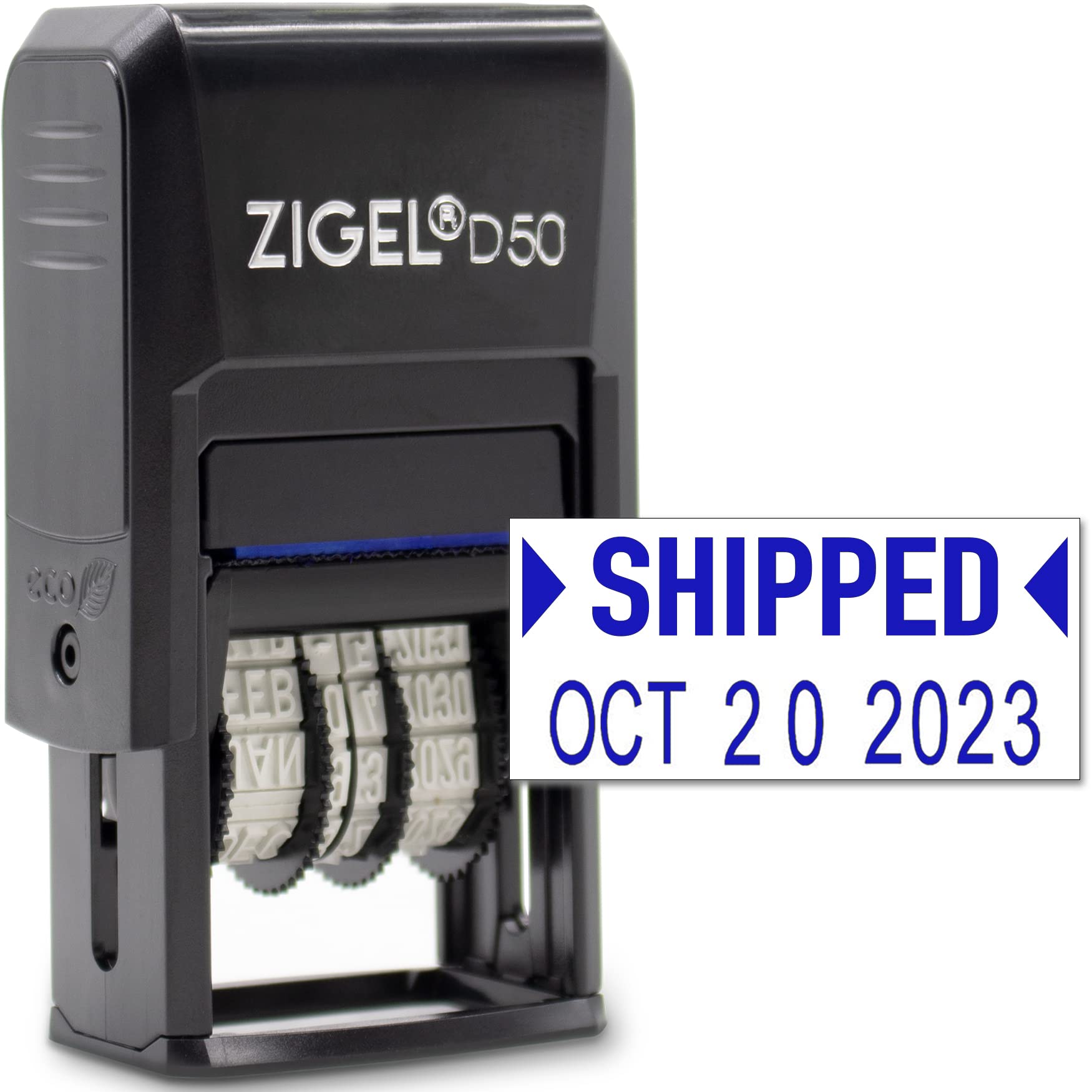 ZIGEL D50 Self-Inking Date Stamp with Adjustable Date - Blue Ink - Perfect for Office, Shipping, and Document Organization