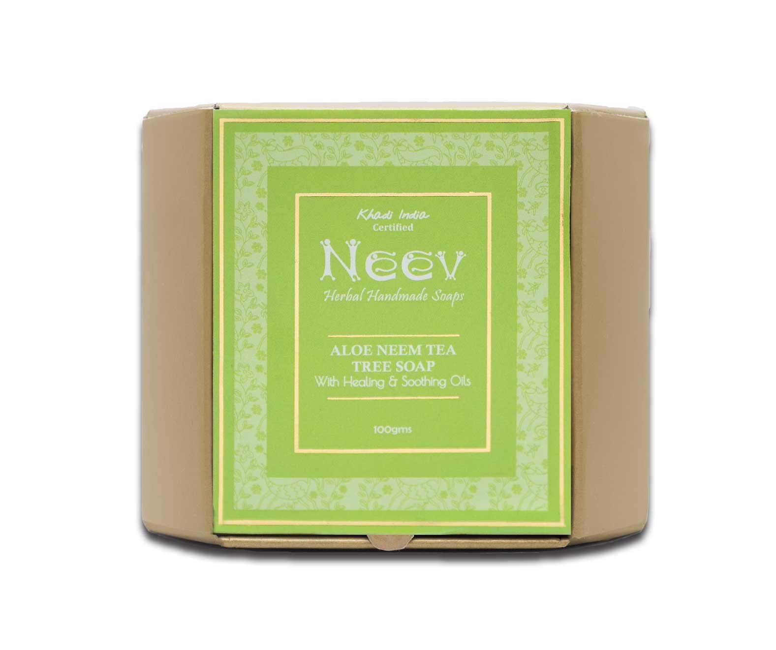 Neev Herbal Handmade Soap - Aloe Neem Tea Tree Natural Soap with Healing & Soothing Oils for Dry, Sensitive Skin - 100g Organic Ayurvedic Soap for Daily Cleansing & Aromatherapy
