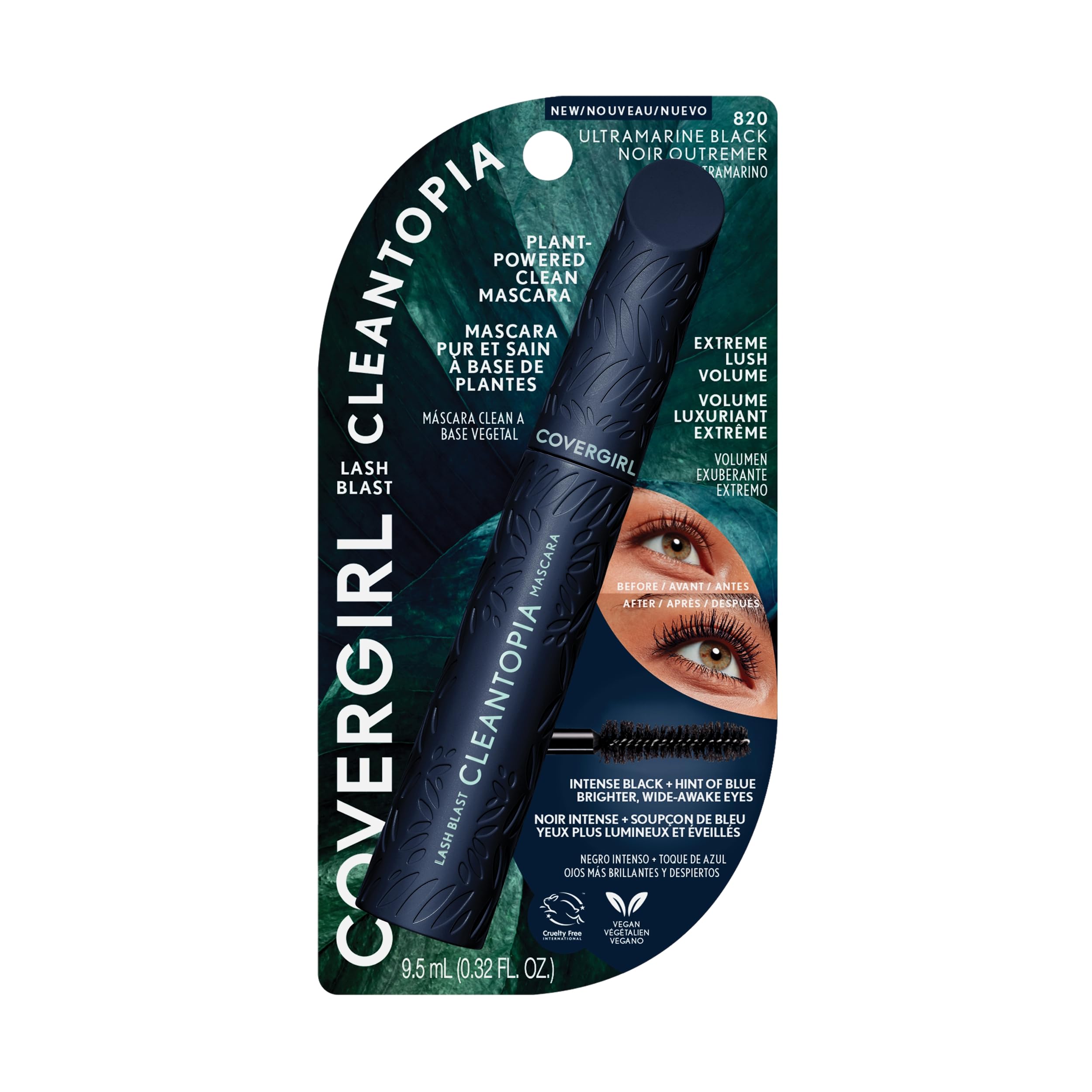 Covergirl Lash Blast Cleantopia Volumizing Mascara - Vegan, Smudge-Proof, Lash Conditioning Formula in Ultramarine Black (1 Count) | Perfect for Everyday Wear, Date Night & Special Occasions