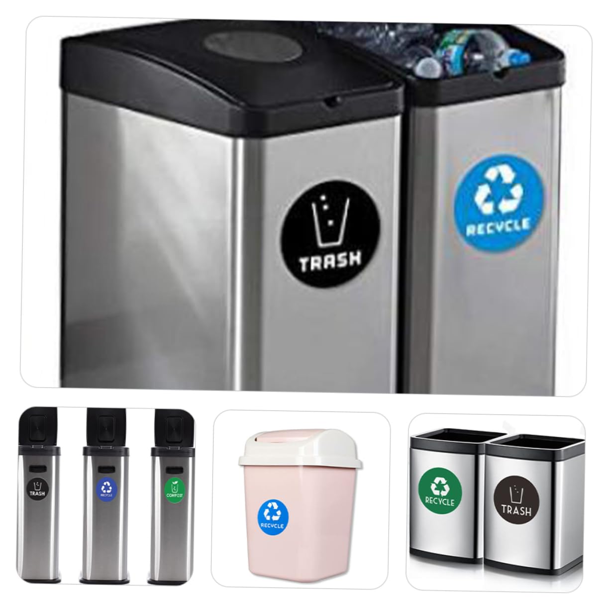 12-Pack PVC Recycling Stickers for Trash Cans - Durable Waste Sorting Labels to Improve Recycling Habits | Perfect for Home, Office & School Bins