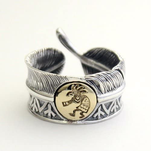 Sterling Silver Kokopelli Feather Hawk Wings Adjustable Open Rings for Women - Boho Chic Jewelry for Everyday Wear, Gift Giving & Spiritual Healing