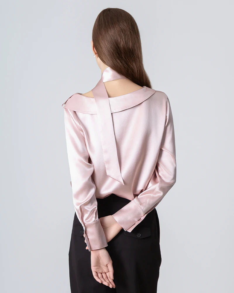 Elegant Silk Tie Neck Blouse for Women - Stylish Office & Party Wear - Perfect for Business Meetings, Weddings & Special Occasions
