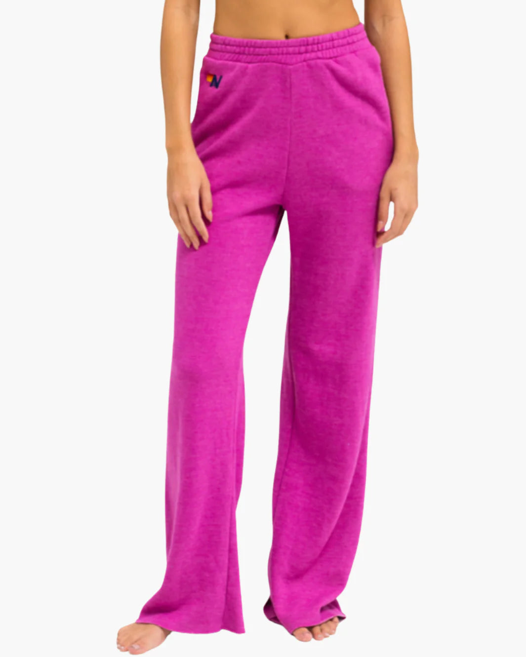 Aviator Nation Women's Wide Leg Sweatpants with Pockets - Soft Fleece Joggers for Lounge & Workout - Magenta