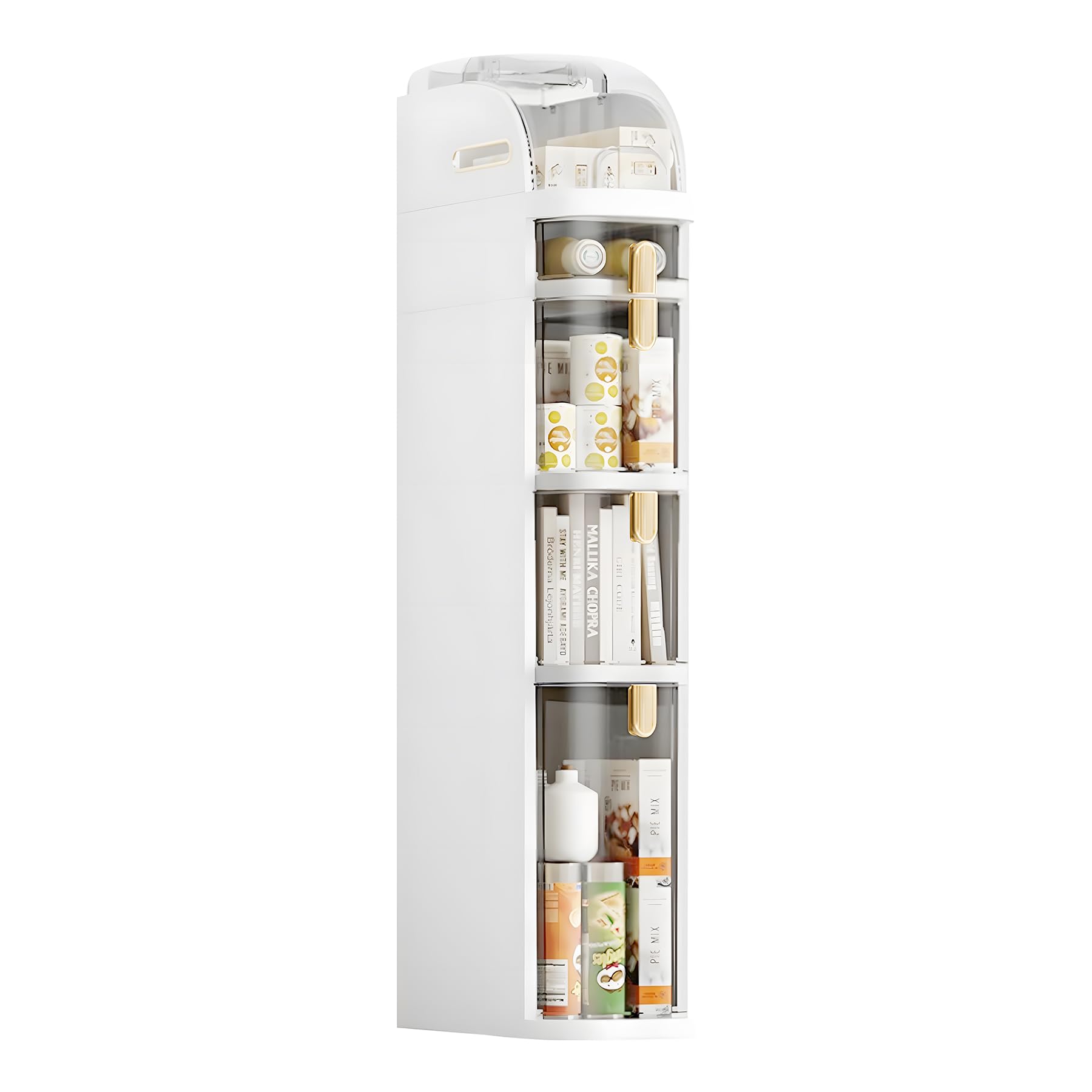 4-Tier Narrow Storage Cabinet - Slim Freestanding Rolling Organizer with Drawers, Large Capacity Waterproof Floor Cabinet in White (Set of 2) - Perfect for Bathroom, Kitchen, Laundry Room or Closet Organization