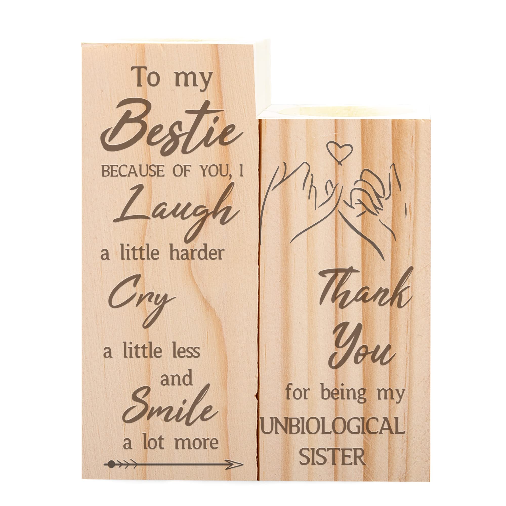 Personalized Wood Candle Holder Set of 2 - Custom Photo Print Gift for Best Friend, Valentine's Day, Wedding & Anniversary - Pink 'Smile More' Design for Home Decor, Party Centerpiece & Romantic Ambiance