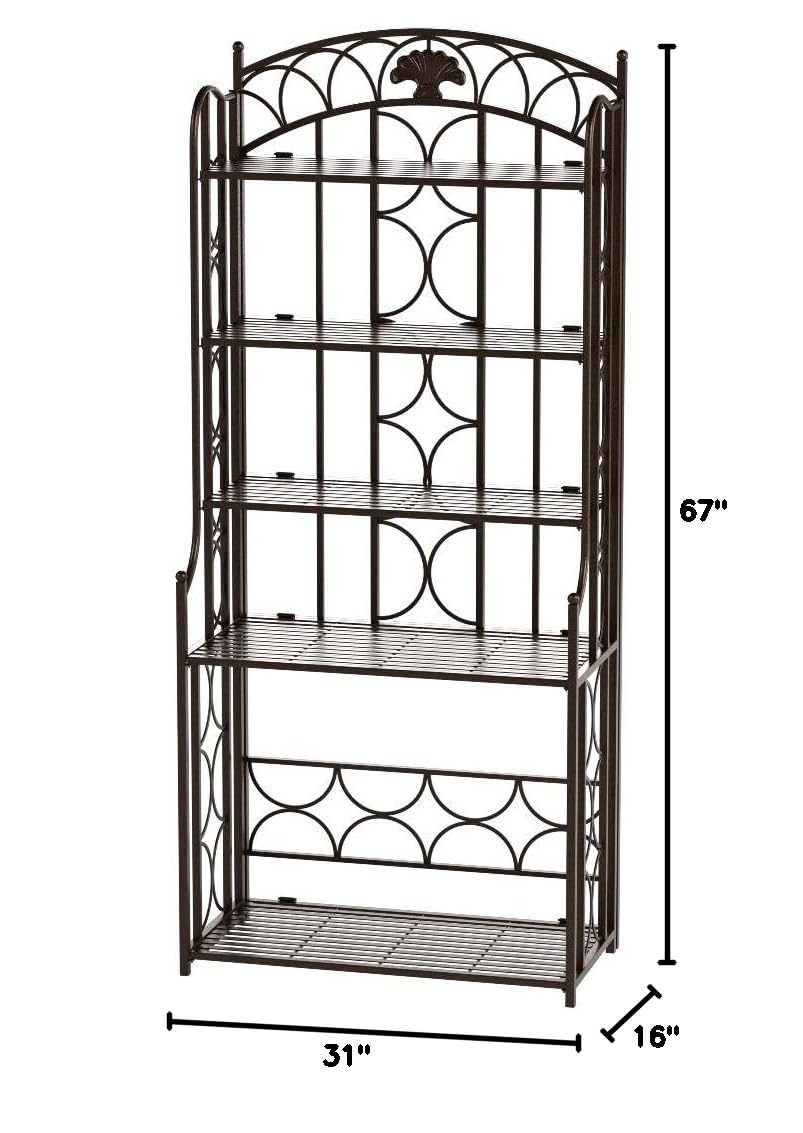 5-Tier Iron Bakers Rack for Kitchen - Indoor/Outdoor Storage Shelf for Baking Supplies, Spices & Cookware - Perfect for Home, Restaurant & Patio Organization
