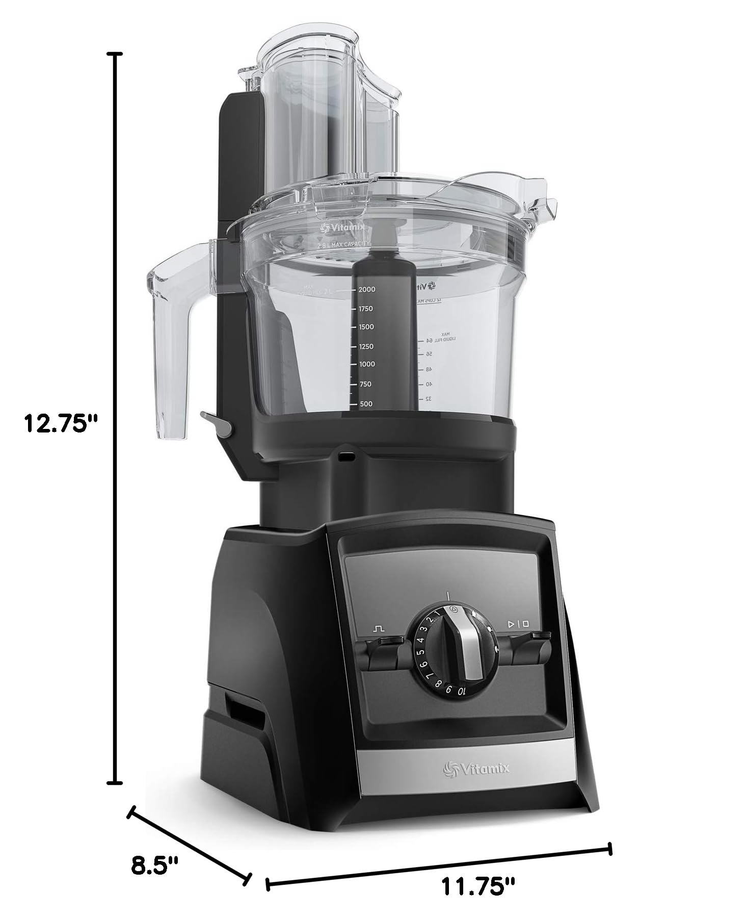 Vitamix 12-Cup Food Processor Attachment with SELF-DETECT™ Technology - Compatible with Ascent & Venturist Series Blenders - Perfect for Chopping, Slicing & Shredding - Ideal for Meal Prep, Smoothies & Healthy Cooking (Black)