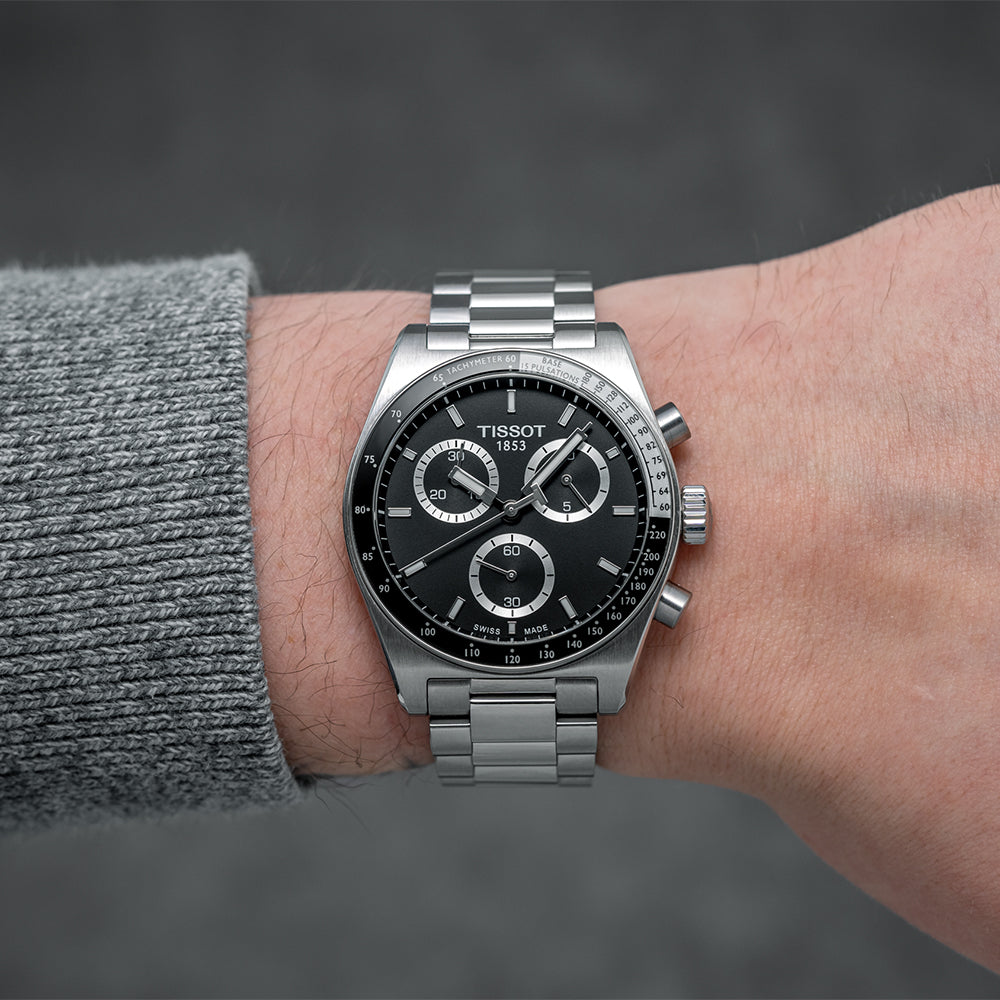 PR516 40mm Black Quartz Chronograph Watch with Stainless Steel Bracelet - Perfect for Men's Casual, Business & Formal Wear