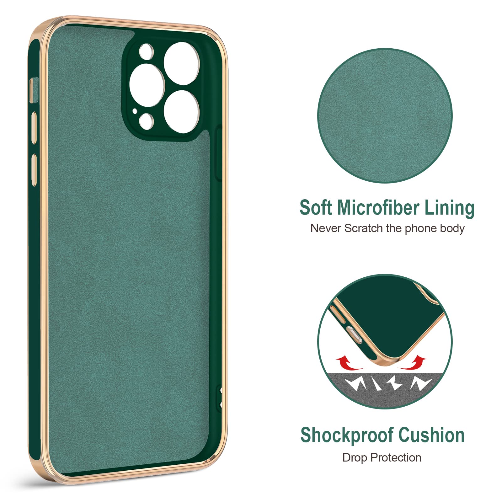 Hython Magnetic Phone Case for iPhone 12 Pro Max - 360° Rotatable Ring Stand with Kickstand, Soft Microfiber Lining & Rose Gold Plated Edge - Protective Cover in Midnight Green | Perfect for Work, Travel and Hands-Free Viewing