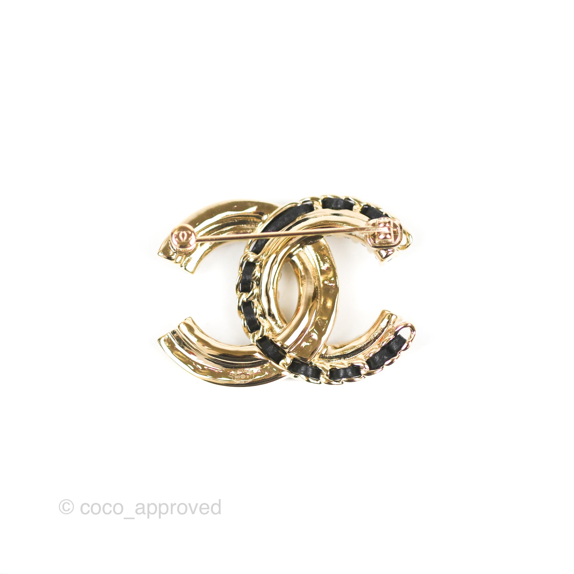 Chanel CC Logo Rhinestone Pearl Brooch Gold Tone 22B - Elegant Fashion Accessory for Women, Perfect for Dresses, Blazers & Special Occasions