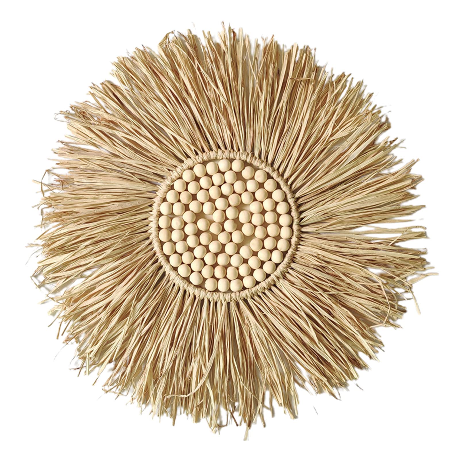 Handmade Round Wood Bead Wall Mirror - Boho Home Decor for Farmhouse, Bedroom, Office & Outdoor Spaces - Durable Handcrafted Wall Hanging Art