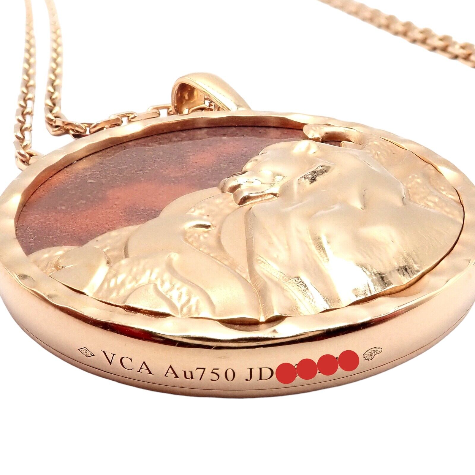 Van Cleef & Arpels 18K Rose Gold Leo Zodiac Pendant Necklace with Red Jasper - Authentic with Certificate - Perfect for Birthdays, Anniversaries & Luxury Gifts