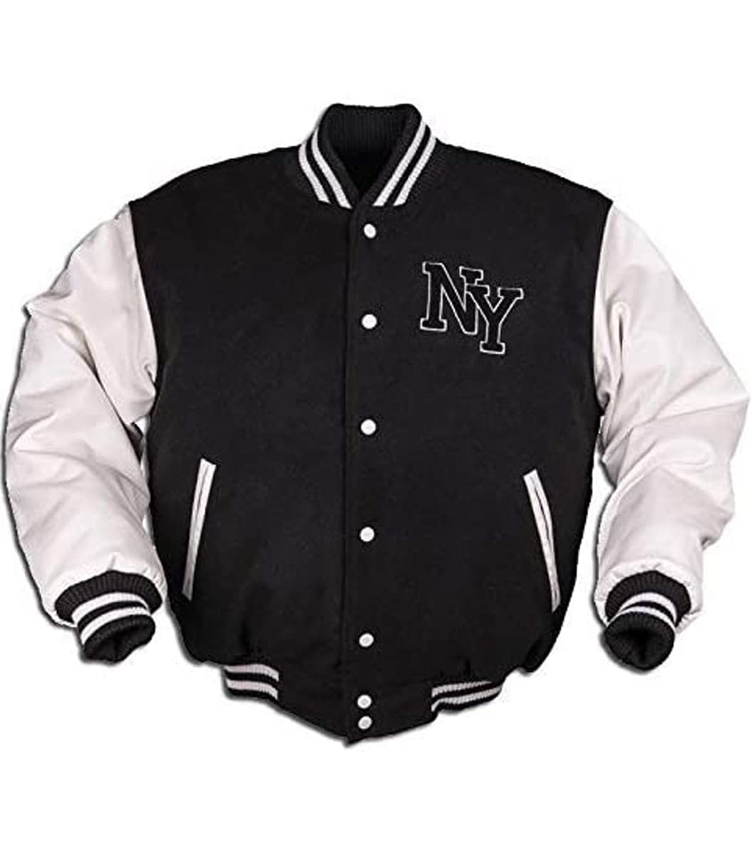Vintage NY Baseball Letterman Fleece Jacket for Men with PU Leather Sleeves - Retro Sports Outerwear for Casual Wear, Street Style & College Fashion
