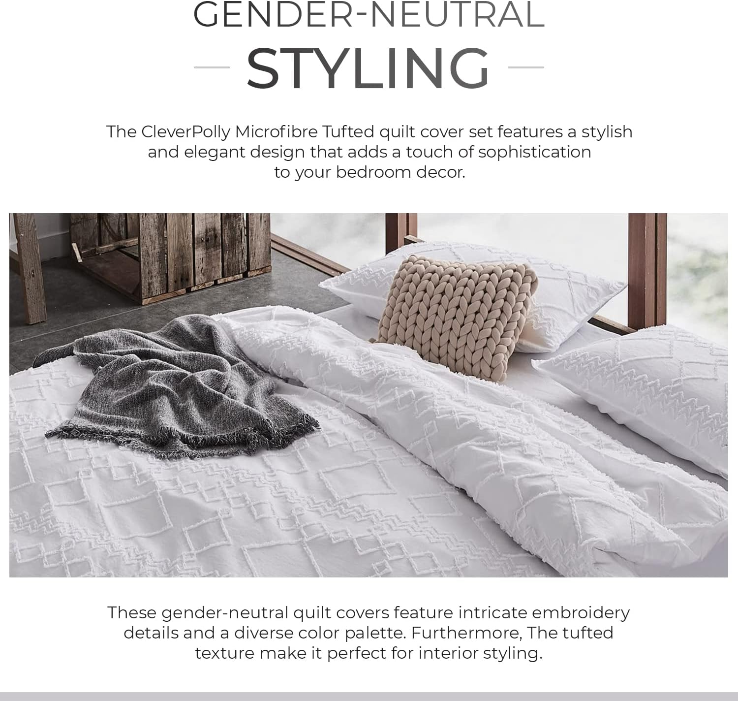 Premium Brushed Microfiber Tufted Quilt Cover Set - 3 Piece, Queen Size, White - Soft & Breathable for All-Season Comfort - Perfect for Bedroom, Guest Room & Hotel Decor