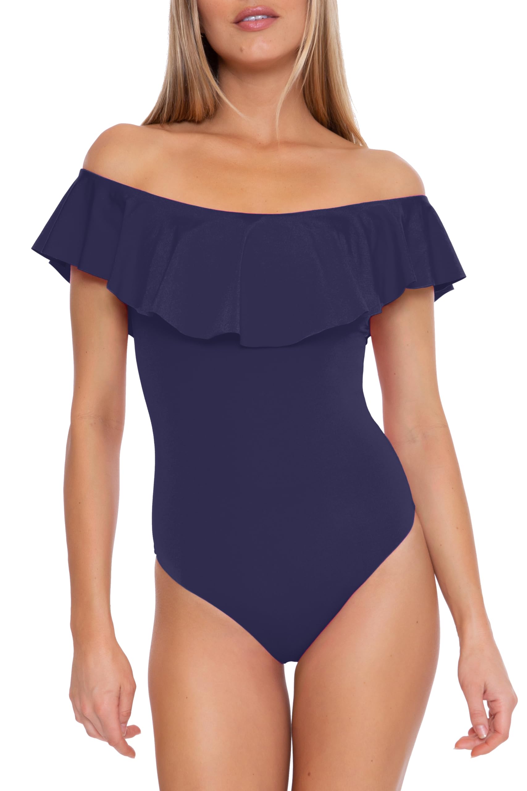 Trina Turk Women's Monaco One Piece Swimsuit - Off Shoulder Bathing Suit for Women | Beach Vacation, Pool Party & Summer Swimwear