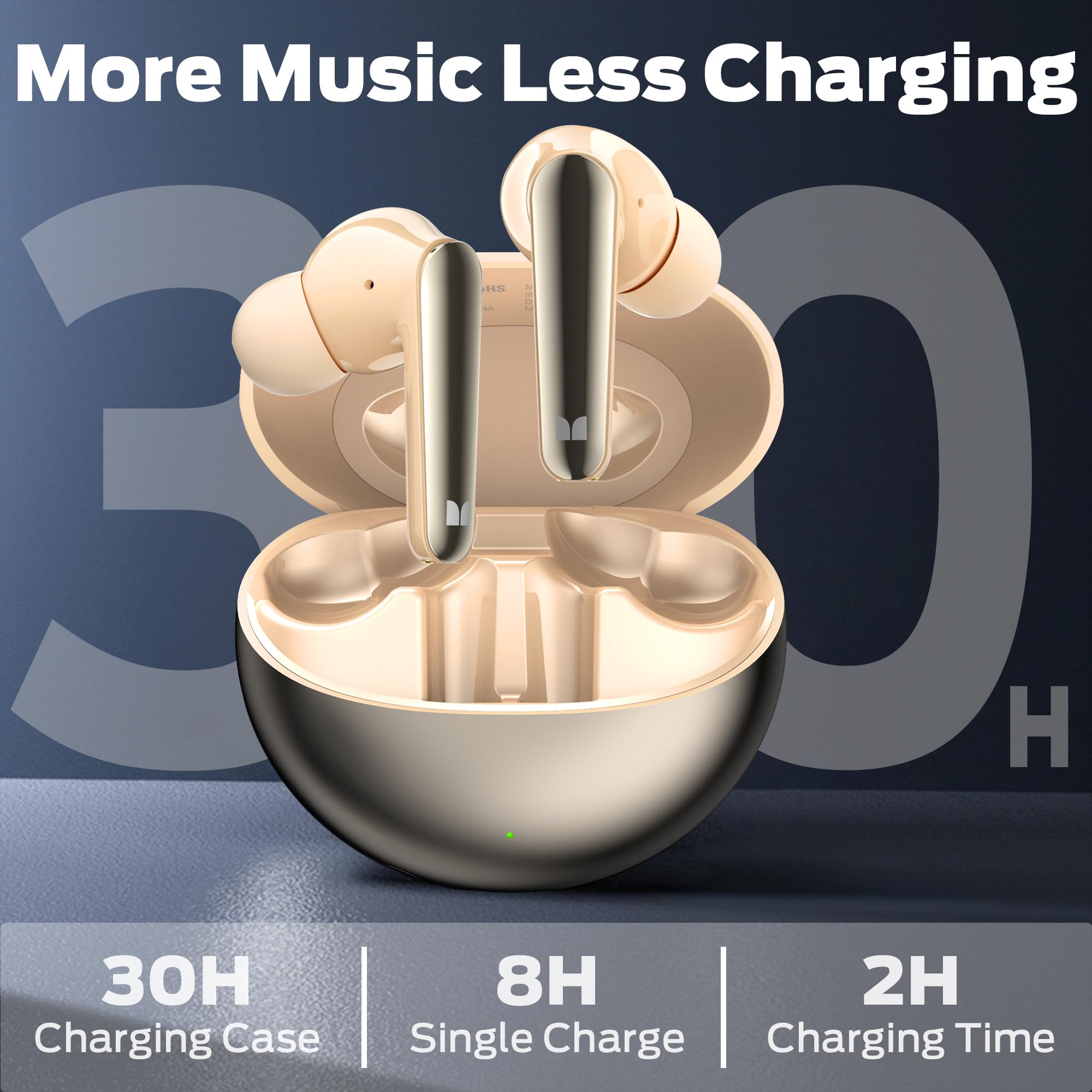 Monster N-Lite 203 AirLinks Wireless Bluetooth Earbuds - HiFi Stereo Sound, 30H Playtime, Type-C Fast Charging, HD Call Clarity, Touch Control & IPX6 Waterproof - Perfect for Gym, Running, Travel & Work