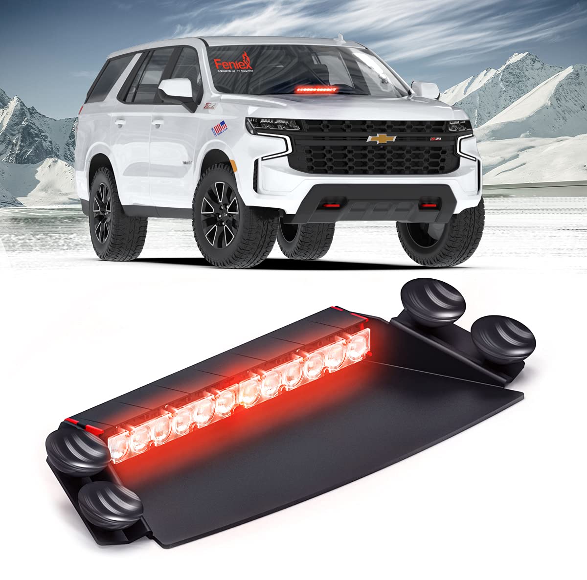Feniex Fusion-S 2X Red LED Dash Light with Controller Switch - Emergency Vehicle Strobe Light for Police, Fire, Security & Tow Trucks