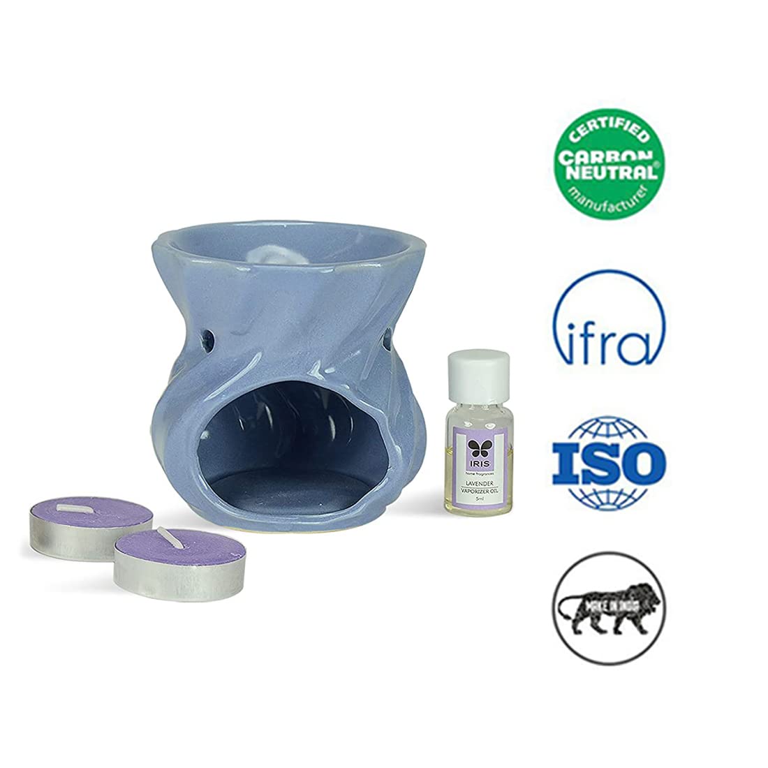 Premium IRIS Ceramic Vaporizer with 5ml Lavender Essential Oil & 2 Tea Lights - Elegant Home Fragrance Diffuser for Aromatherapy, Relaxation & Spa-Like Ambience - Perfect for Bedrooms, Living Rooms & Office Spaces