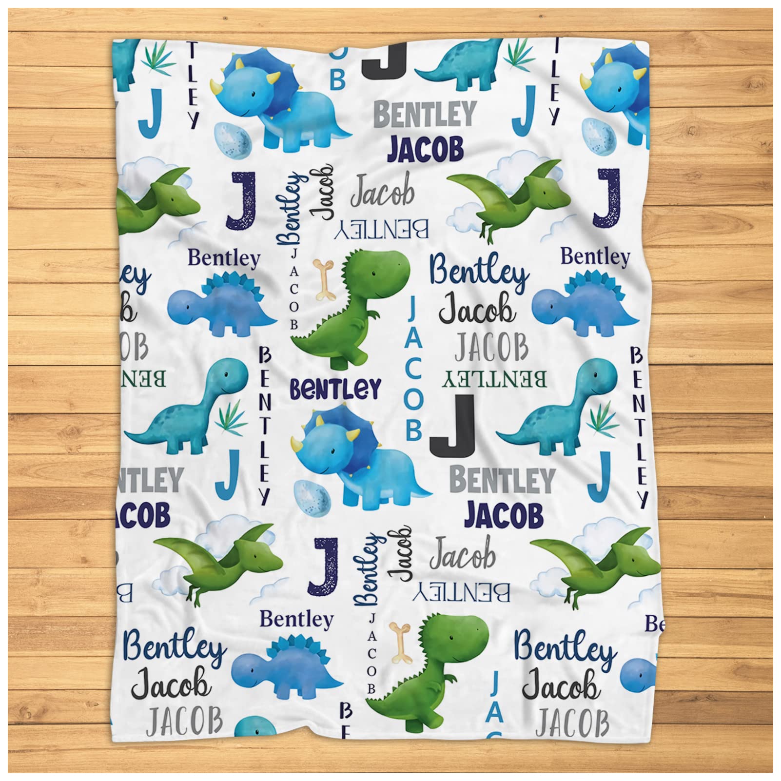 Personalized Dinosaur Baby Blanket - Custom Name Fleece Blanket for Boys & Girls - Super Soft 30x40 Inch Plush Nursery Blanket - Perfect Baby Shower Gift & Toddler Comfort Blanket for Crib, Stroller, and Playtime