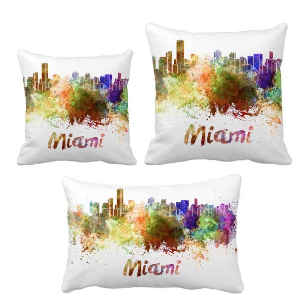 DIYthinker Miami America City Watercolor Throw Pillow Covers Set - Soft Decorative Cushion Covers for Sofa, Bed, Chair - Perfect Home Decor Gift for Housewarming, Birthday, Christmas (Set of 2)
