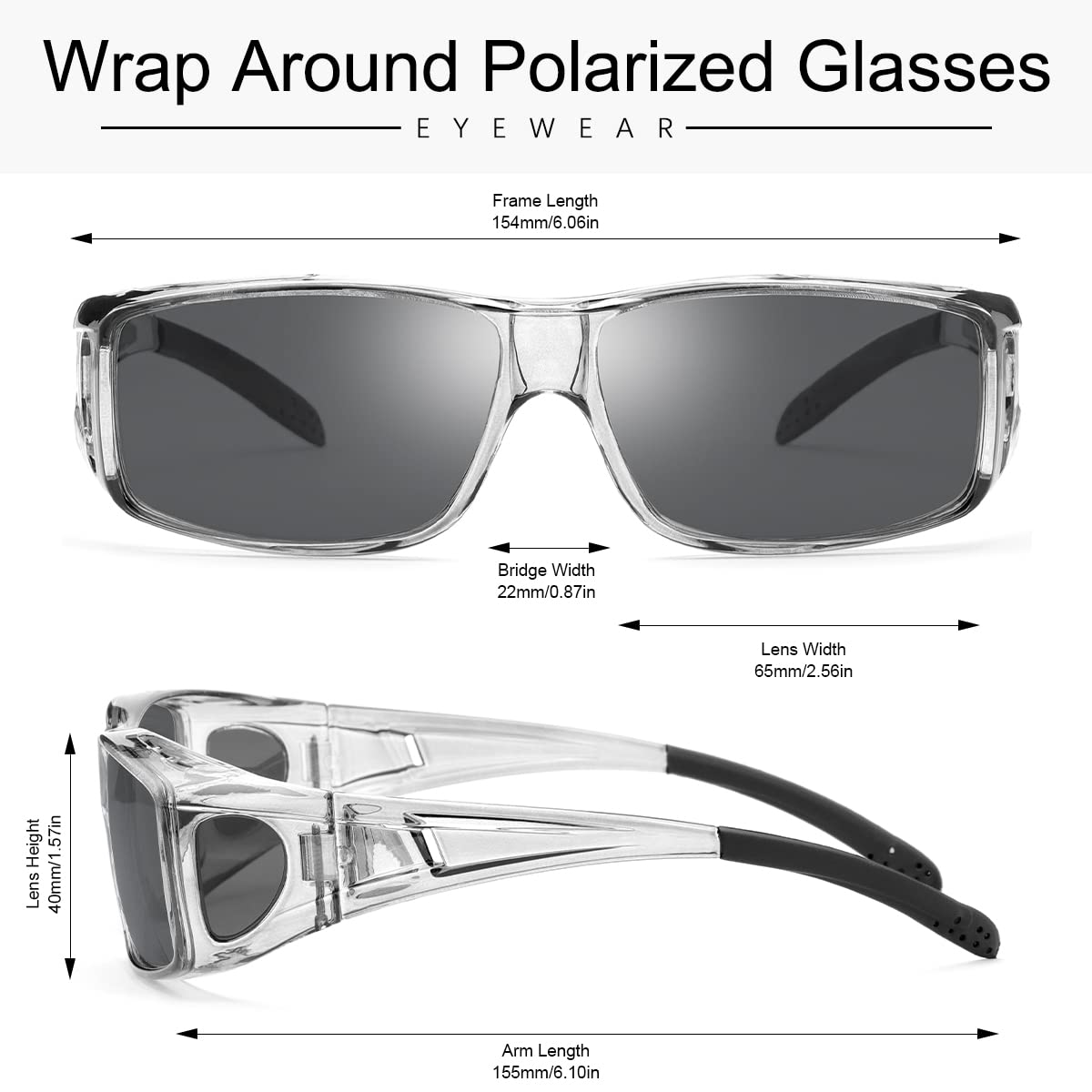 Polarized Wrap Around Sunglasses for Men & Women - 100% UV Protection Fit Over Prescription Glasses - Outdoor Sports, Driving & Daily Wear