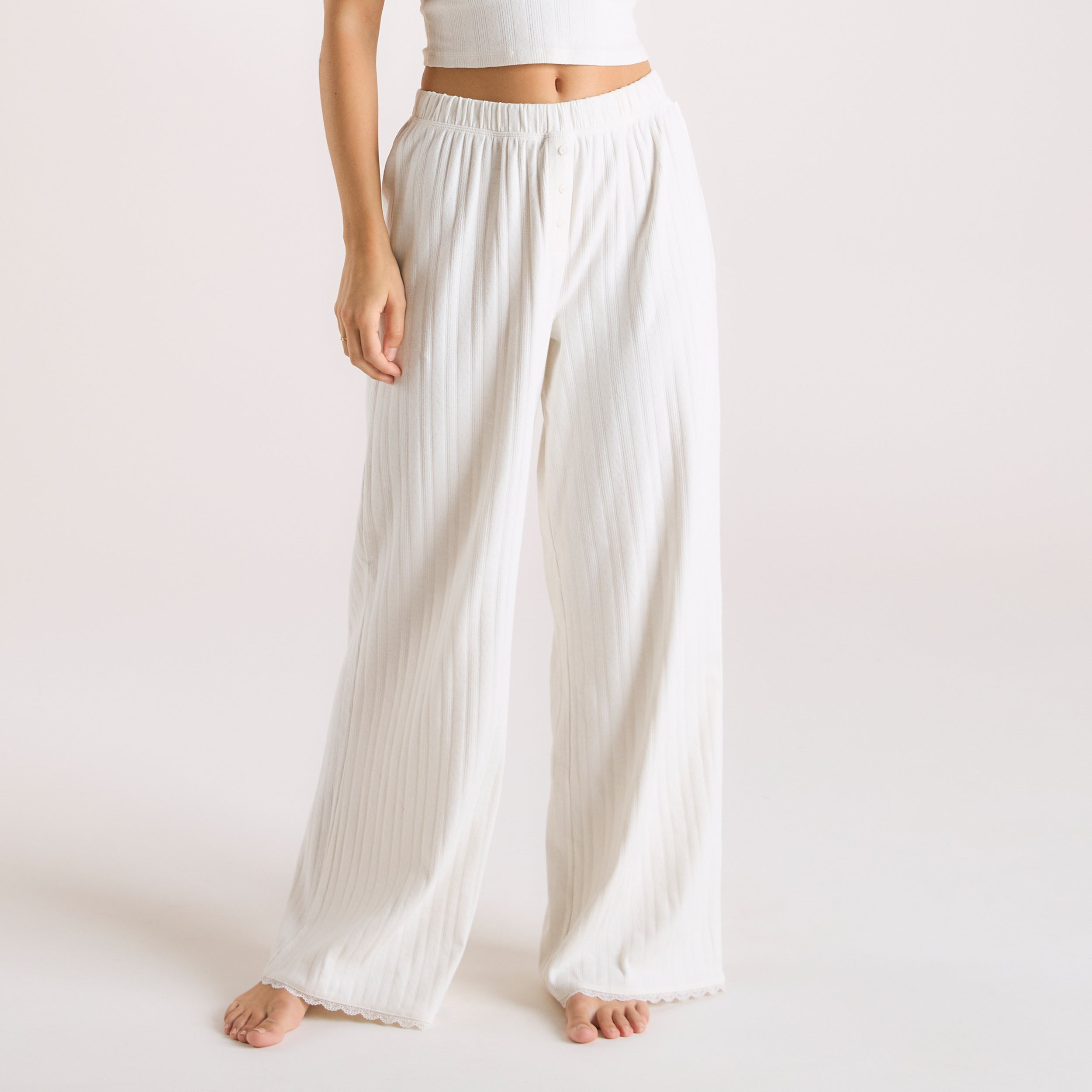 Pointelle Pajama Pants for Women - Soft & Comfortable Sleepwear Bottoms in Cream - Perfect for Lounging, Sleeping & Relaxing at Home