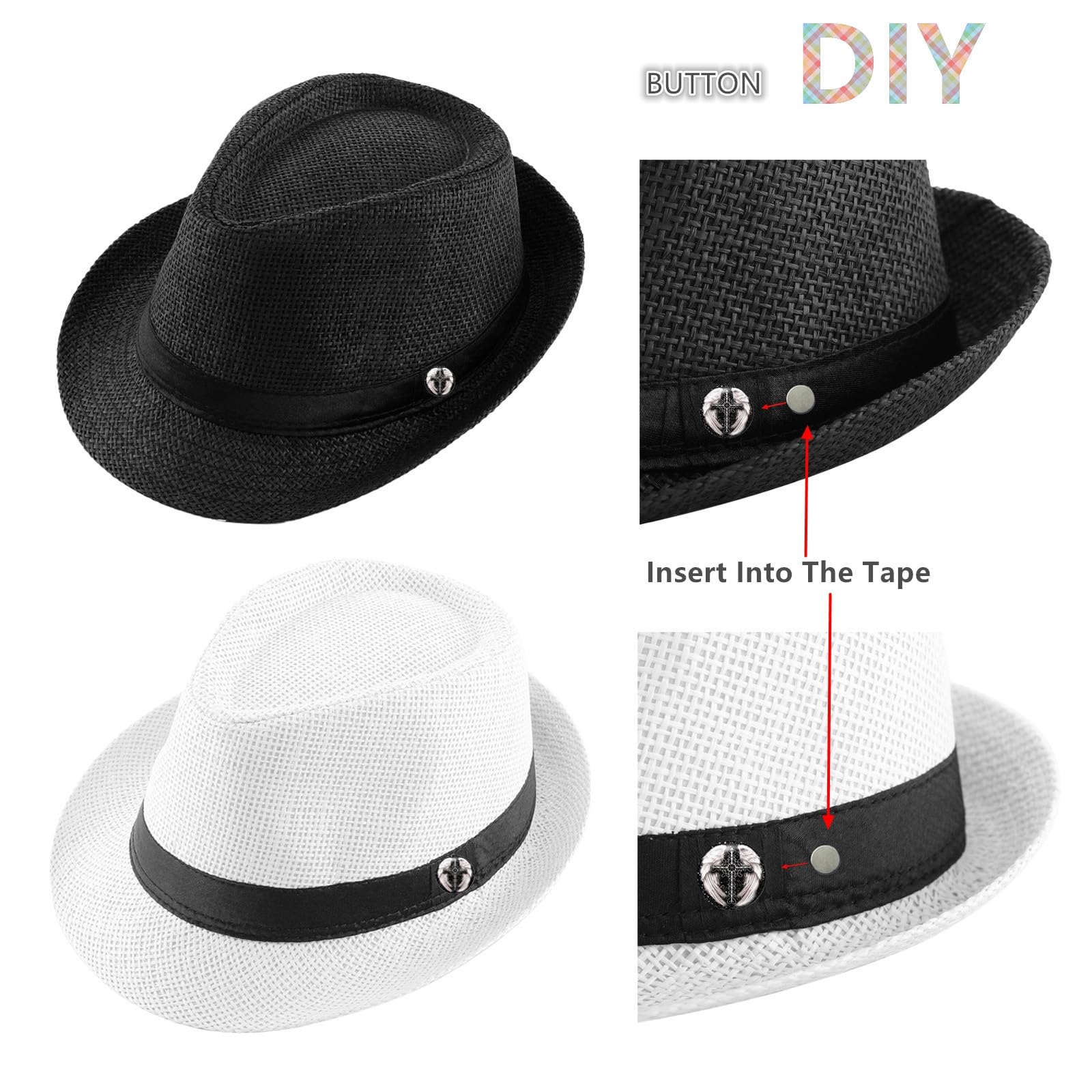2 Pack Straw Fedora Hats for Men & Women - Breathable Short Brim Summer Beach Hat, Lightweight Panama Sun Hat for Outdoor, Travel, Vacation & Pool Party