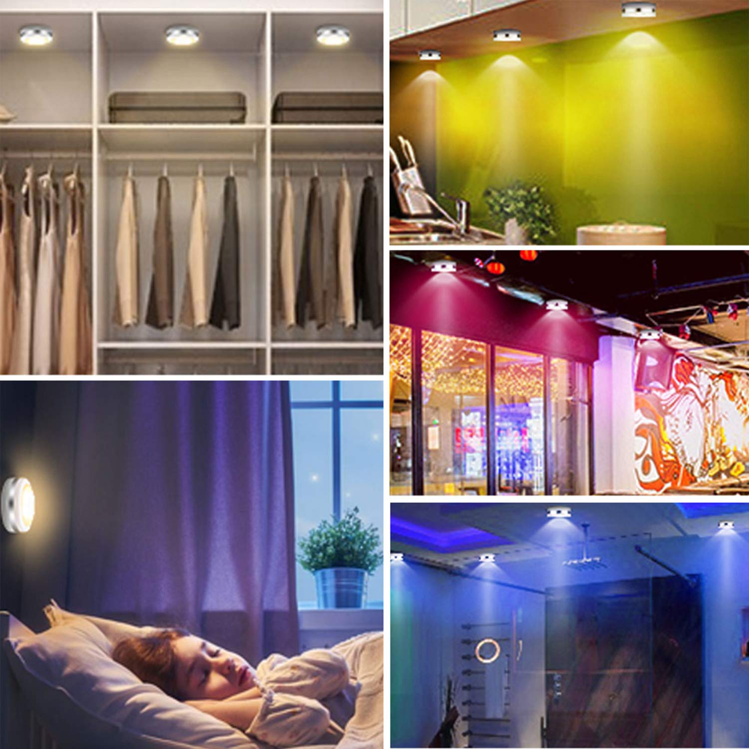 Rechargeable RGB LED Puck Lights with Remote - 6 Pack Dimmable Under Cabinet Lights for Kitchen, Bookcase, Showcase, Pantry | Perfect for Home Decor, Accent Lighting & Nighttime Illumination