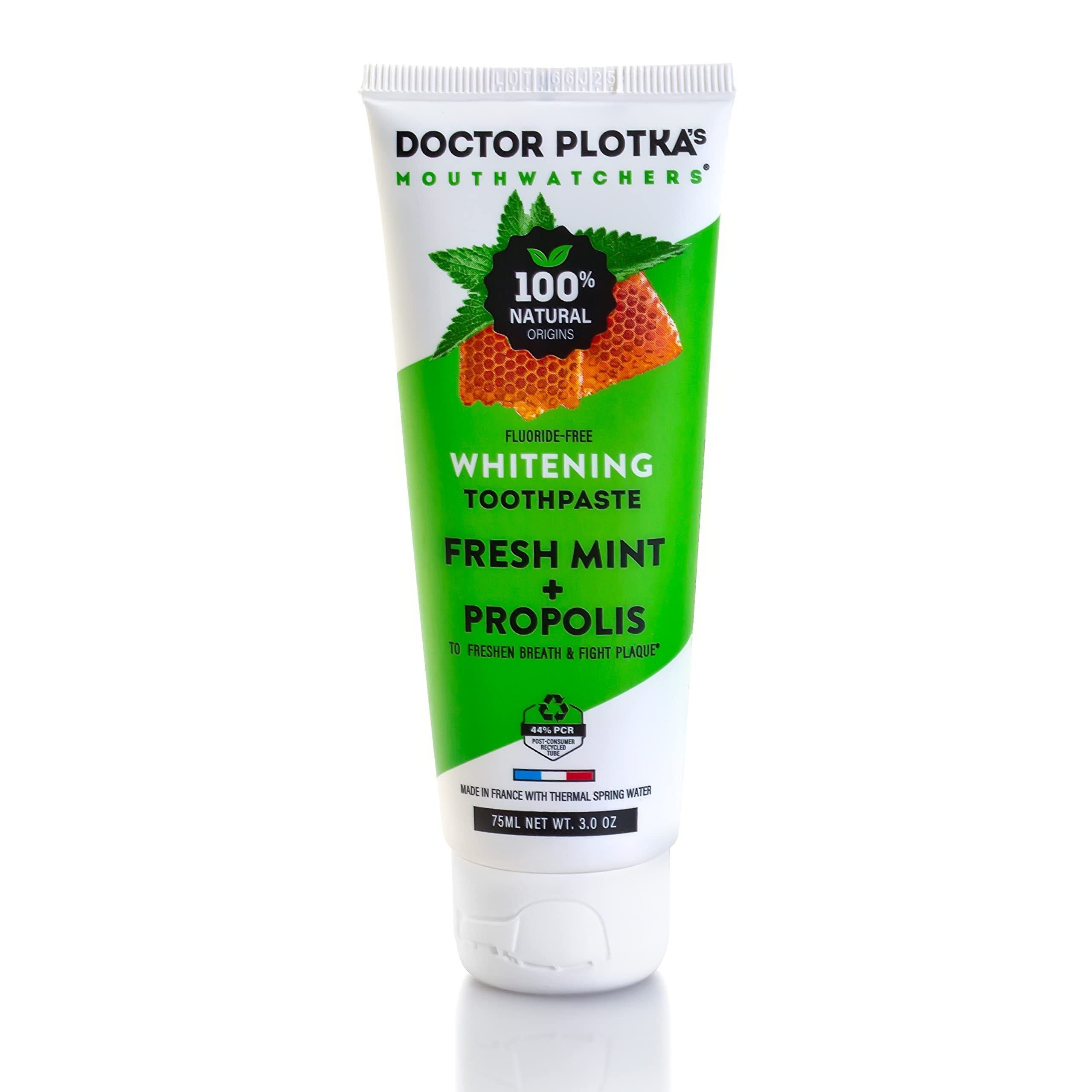 Mouthwatchers Natural Fluoride-Free Whitening Toothpaste with Organic Propolis & Fresh Mint - Sensitive Teeth & Gum Care - 3oz Tube - Gentle Daily Oral Care for Fresh Breath & Stain Removal