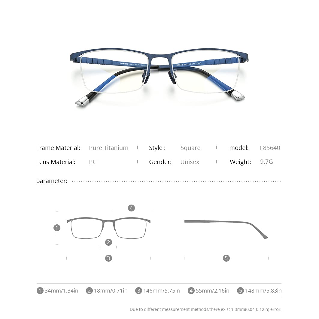 Premium Titanium Eyeglass Frames for Men - Lightweight Square Optical Glasses F85641 | Durable & Stylish for Work, Reading & Everyday Use